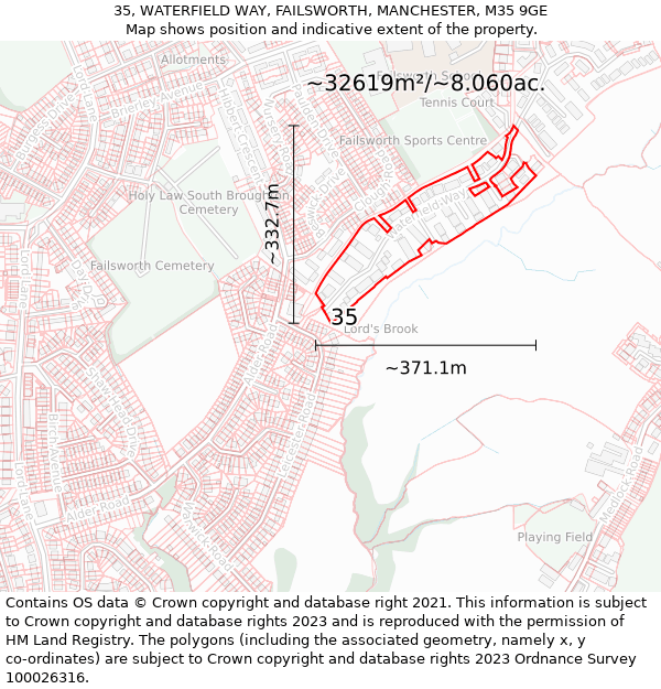 35, WATERFIELD WAY, FAILSWORTH, MANCHESTER, M35 9GE: Plot and title map