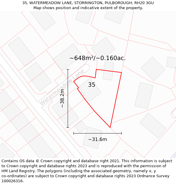 35, WATERMEADOW LANE, STORRINGTON, PULBOROUGH, RH20 3GU: Plot and title map