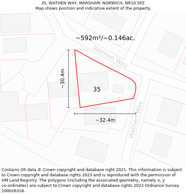 35, WATHEN WAY, MARSHAM, NORWICH, NR10 5PZ: Plot and title map