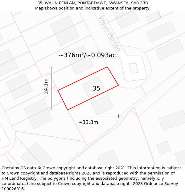 35, WAUN PENLAN, PONTARDAWE, SWANSEA, SA8 3BB: Plot and title map