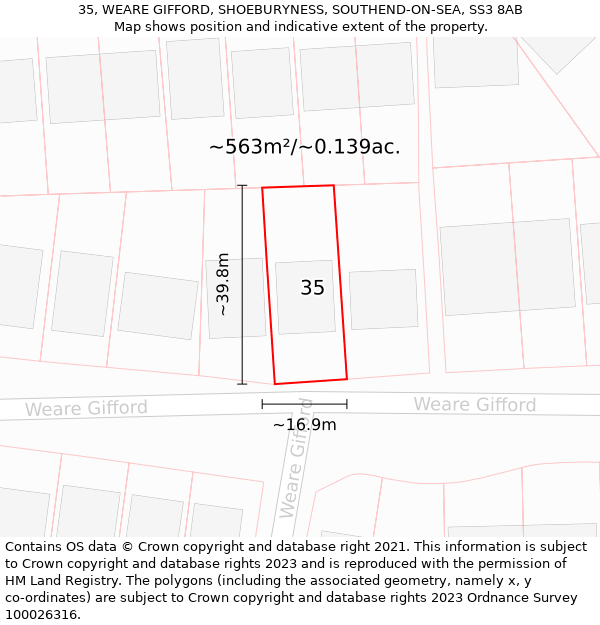 35, WEARE GIFFORD, SHOEBURYNESS, SOUTHEND-ON-SEA, SS3 8AB: Plot and title map