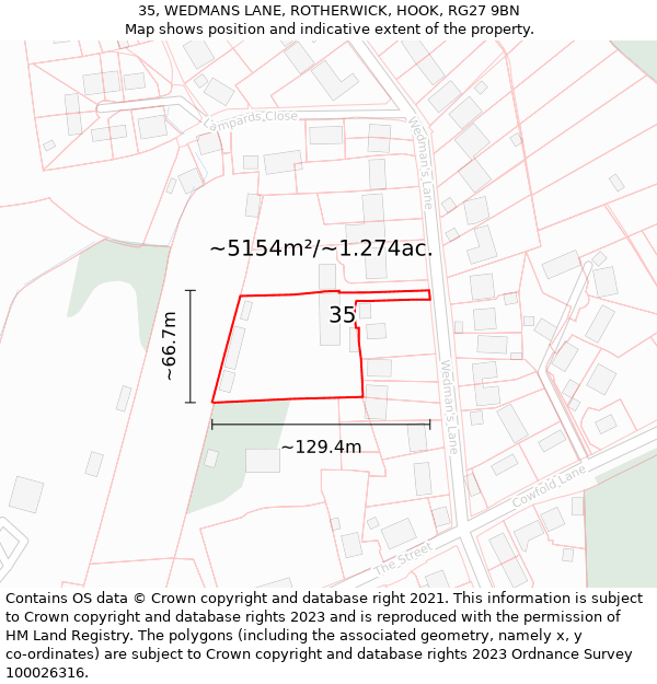 35, WEDMANS LANE, ROTHERWICK, HOOK, RG27 9BN: Plot and title map