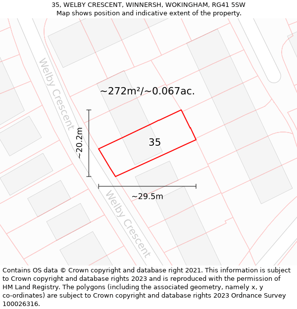 35, WELBY CRESCENT, WINNERSH, WOKINGHAM, RG41 5SW: Plot and title map