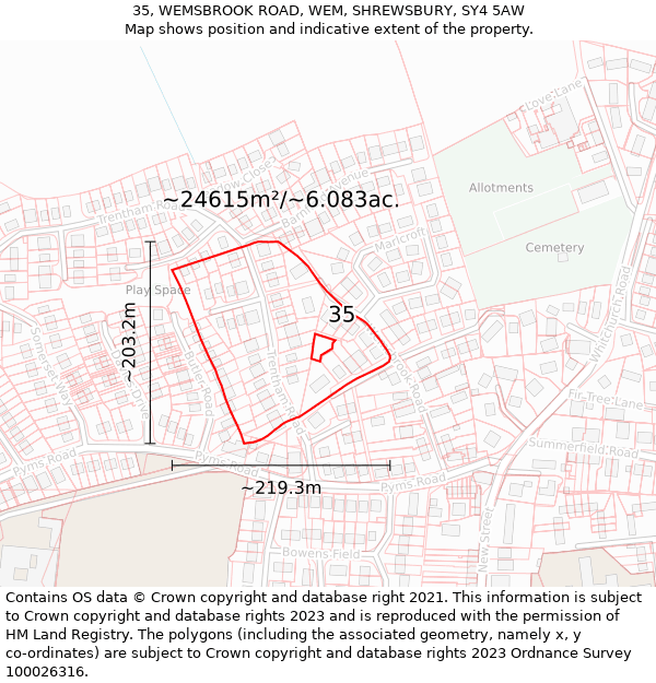 35, WEMSBROOK ROAD, WEM, SHREWSBURY, SY4 5AW: Plot and title map