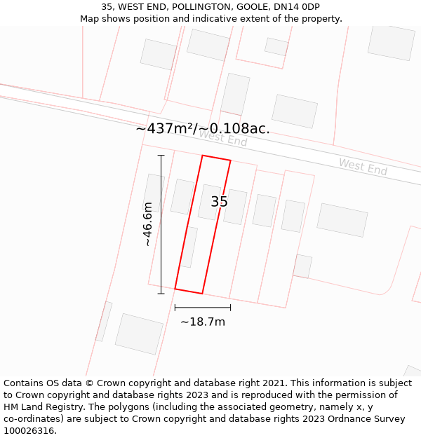 35, WEST END, POLLINGTON, GOOLE, DN14 0DP: Plot and title map