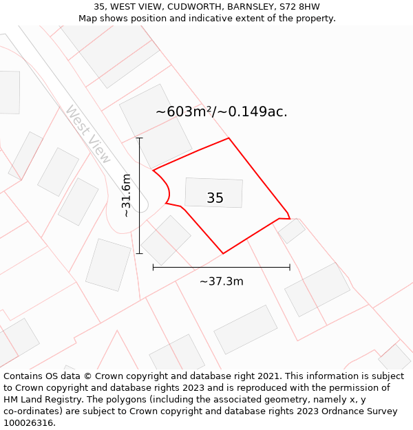 35, WEST VIEW, CUDWORTH, BARNSLEY, S72 8HW: Plot and title map