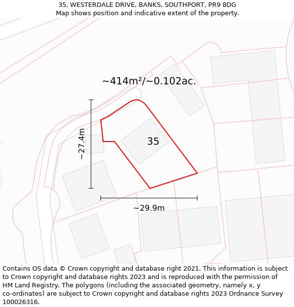 35, WESTERDALE DRIVE, BANKS, SOUTHPORT, PR9 8DG: Plot and title map