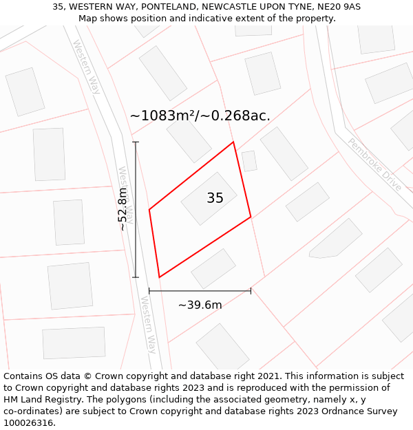 35, WESTERN WAY, PONTELAND, NEWCASTLE UPON TYNE, NE20 9AS: Plot and title map