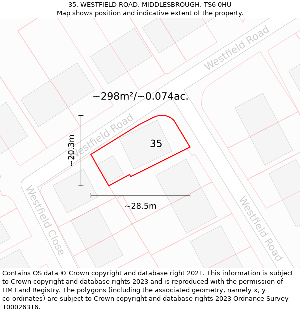 35, WESTFIELD ROAD, MIDDLESBROUGH, TS6 0HU: Plot and title map