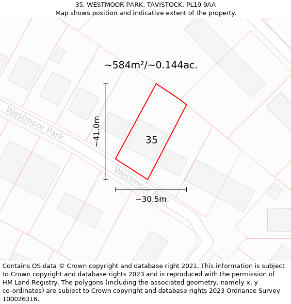 35, WESTMOOR PARK, TAVISTOCK, PL19 9AA: Plot and title map