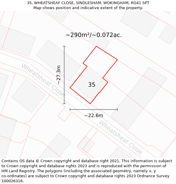 35, WHEATSHEAF CLOSE, SINDLESHAM, WOKINGHAM, RG41 5PT: Plot and title map