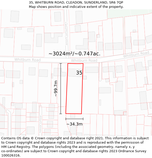 35, WHITBURN ROAD, CLEADON, SUNDERLAND, SR6 7QP: Plot and title map