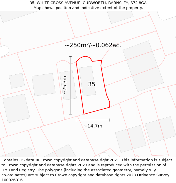 35, WHITE CROSS AVENUE, CUDWORTH, BARNSLEY, S72 8GA: Plot and title map