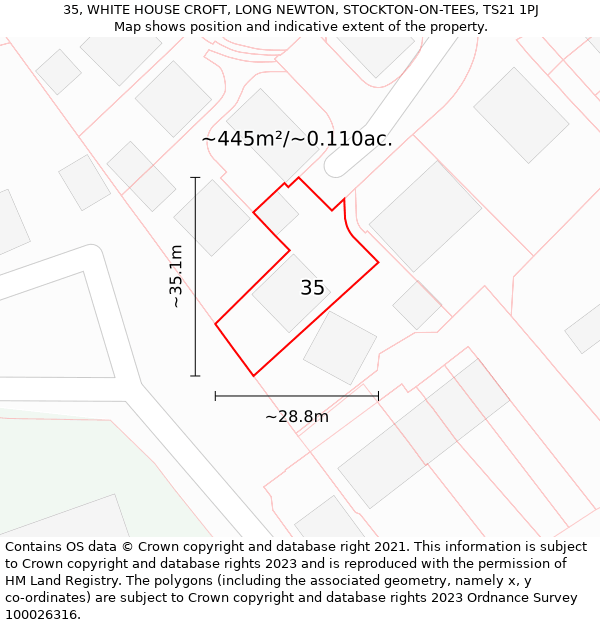 35, WHITE HOUSE CROFT, LONG NEWTON, STOCKTON-ON-TEES, TS21 1PJ: Plot and title map