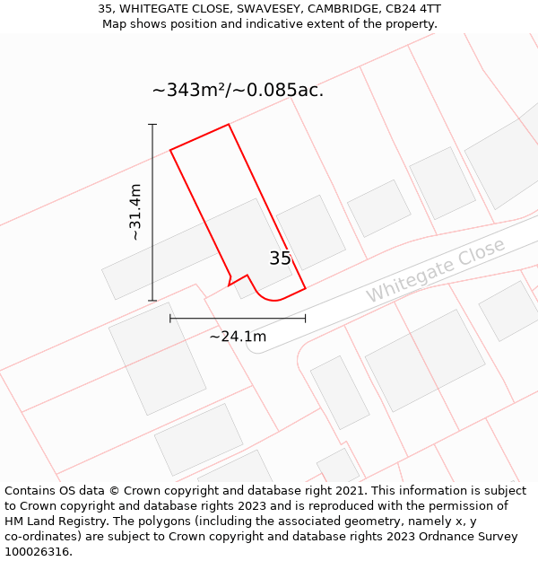 35, WHITEGATE CLOSE, SWAVESEY, CAMBRIDGE, CB24 4TT: Plot and title map