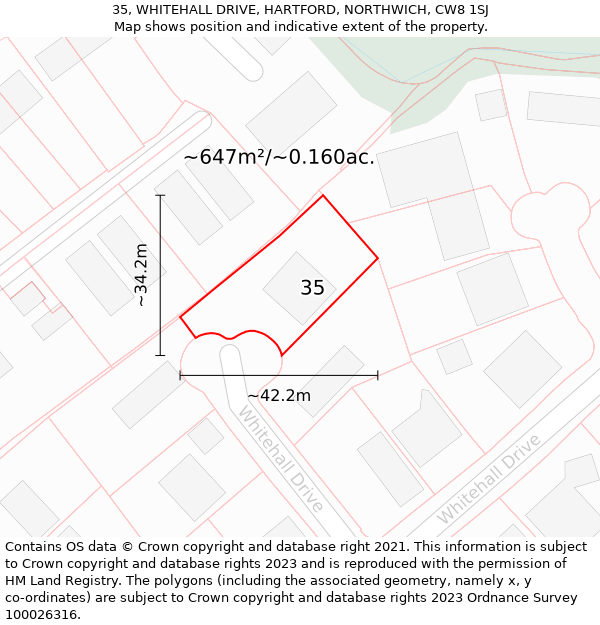 35, WHITEHALL DRIVE, HARTFORD, NORTHWICH, CW8 1SJ: Plot and title map