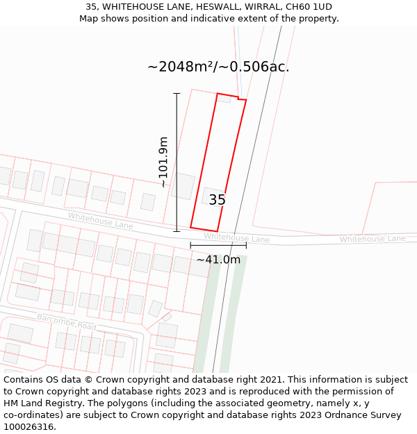 35, WHITEHOUSE LANE, HESWALL, WIRRAL, CH60 1UD: Plot and title map