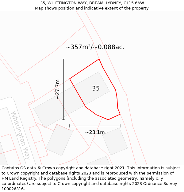 35, WHITTINGTON WAY, BREAM, LYDNEY, GL15 6AW: Plot and title map