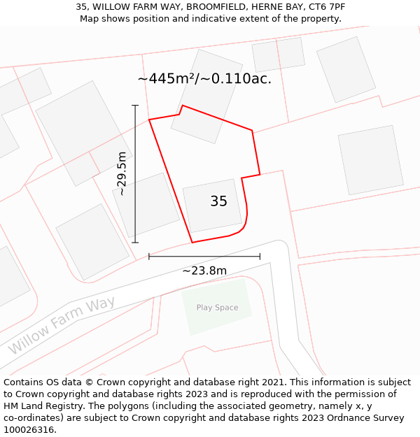 35, WILLOW FARM WAY, BROOMFIELD, HERNE BAY, CT6 7PF: Plot and title map