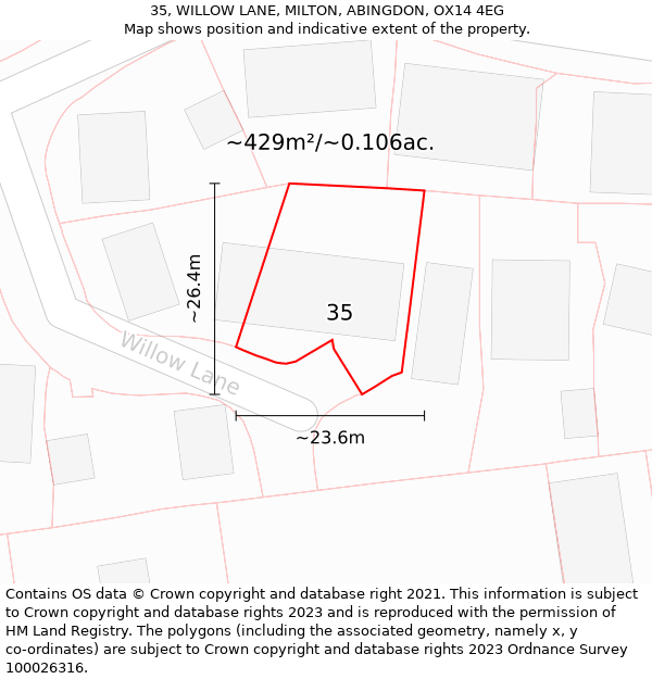 35, WILLOW LANE, MILTON, ABINGDON, OX14 4EG: Plot and title map