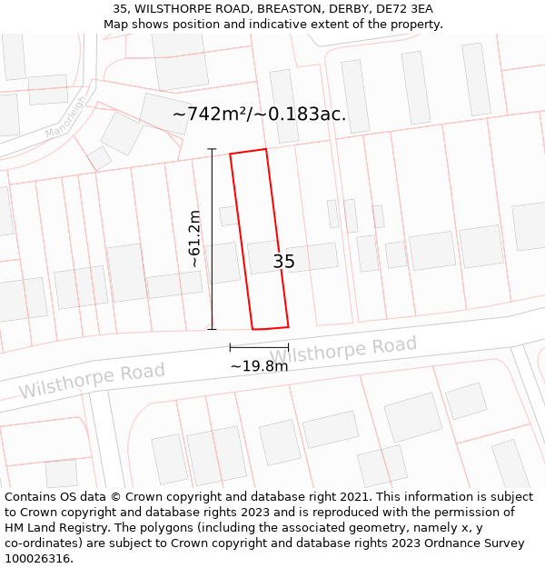 35, WILSTHORPE ROAD, BREASTON, DERBY, DE72 3EA: Plot and title map