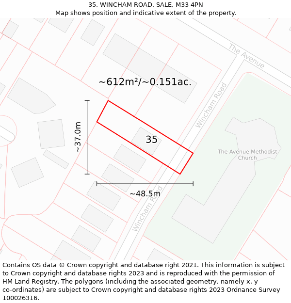 35, WINCHAM ROAD, SALE, M33 4PN: Plot and title map