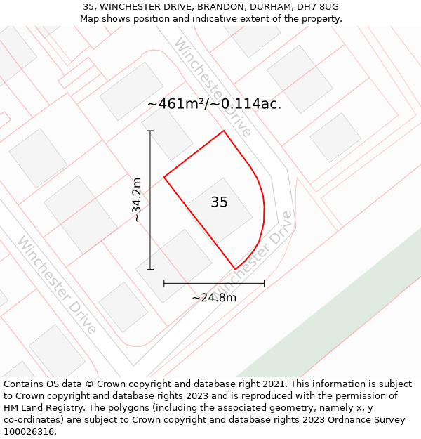 35, WINCHESTER DRIVE, BRANDON, DURHAM, DH7 8UG: Plot and title map
