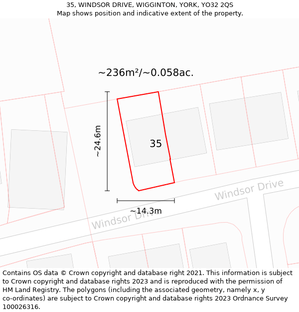 35, WINDSOR DRIVE, WIGGINTON, YORK, YO32 2QS: Plot and title map