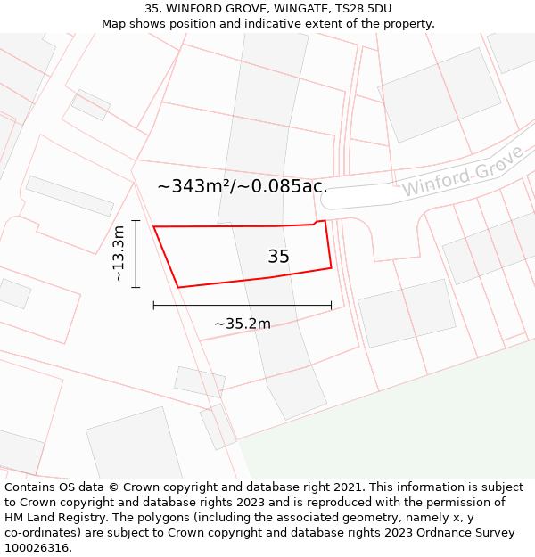 35, WINFORD GROVE, WINGATE, TS28 5DU: Plot and title map