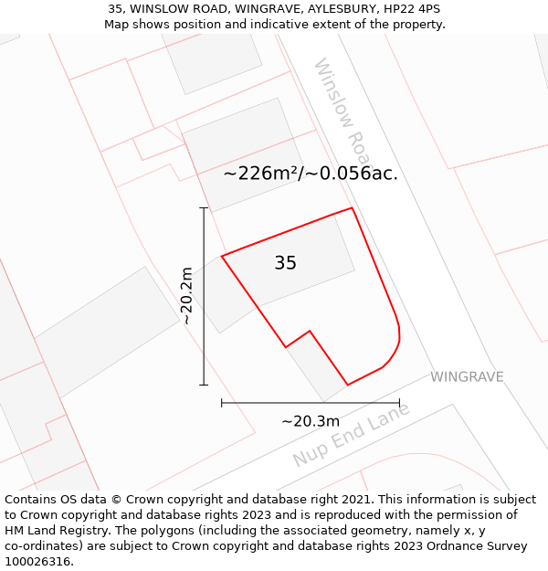 35, WINSLOW ROAD, WINGRAVE, AYLESBURY, HP22 4PS: Plot and title map