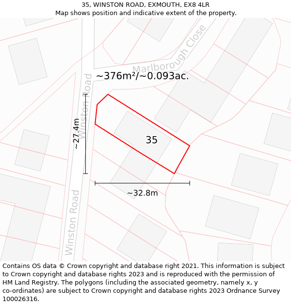 35, WINSTON ROAD, EXMOUTH, EX8 4LR: Plot and title map