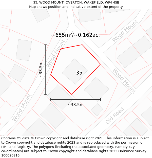 35, WOOD MOUNT, OVERTON, WAKEFIELD, WF4 4SB: Plot and title map