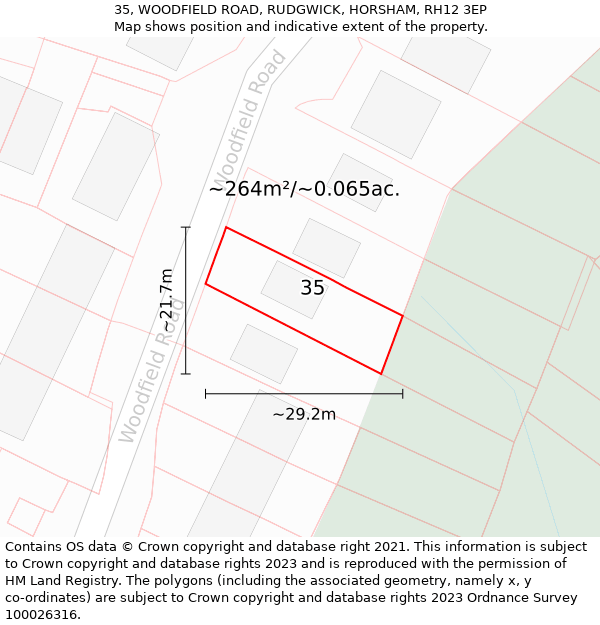 35, WOODFIELD ROAD, RUDGWICK, HORSHAM, RH12 3EP: Plot and title map