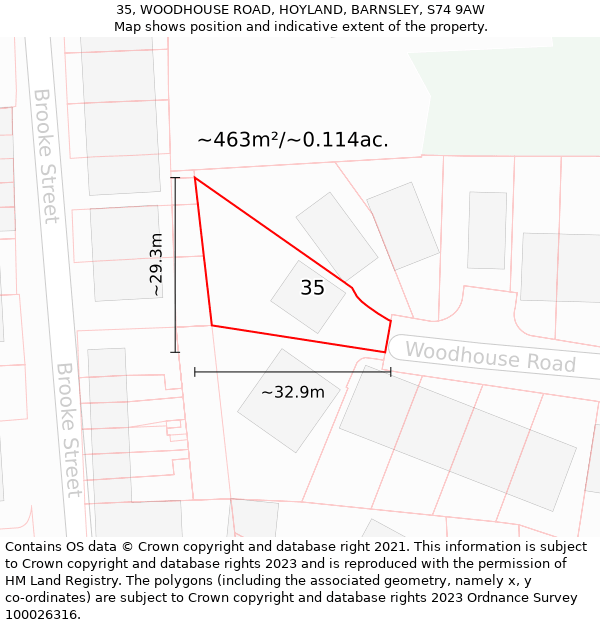 35, WOODHOUSE ROAD, HOYLAND, BARNSLEY, S74 9AW: Plot and title map