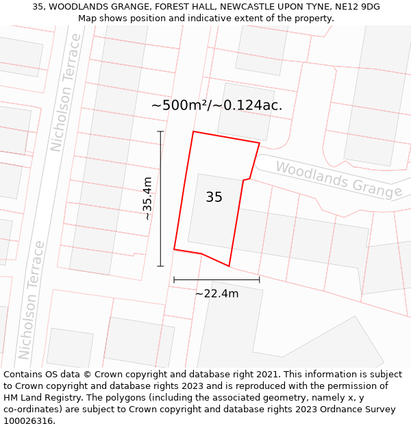 35, WOODLANDS GRANGE, FOREST HALL, NEWCASTLE UPON TYNE, NE12 9DG: Plot and title map