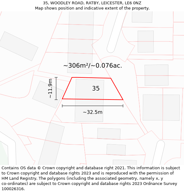 35, WOODLEY ROAD, RATBY, LEICESTER, LE6 0NZ: Plot and title map