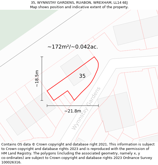 35, WYNNSTAY GARDENS, RUABON, WREXHAM, LL14 6EJ: Plot and title map