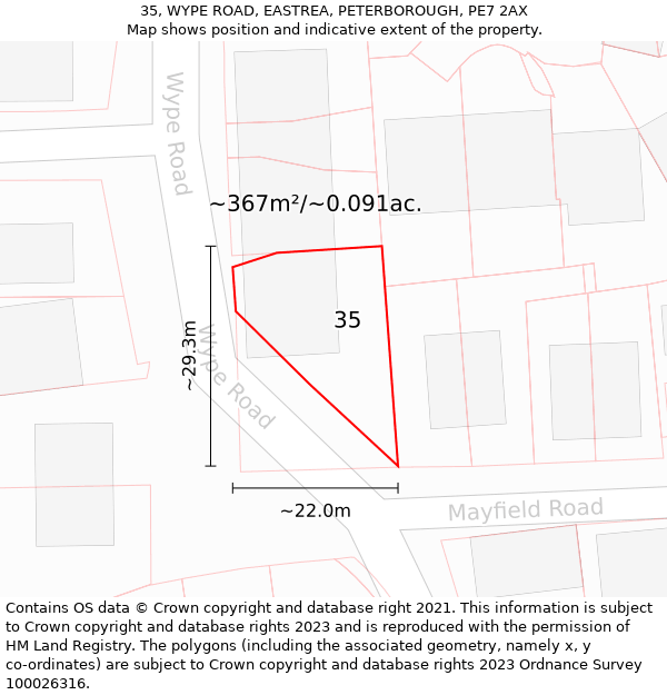 35, WYPE ROAD, EASTREA, PETERBOROUGH, PE7 2AX: Plot and title map