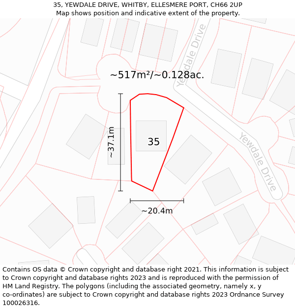 35, YEWDALE DRIVE, WHITBY, ELLESMERE PORT, CH66 2UP: Plot and title map