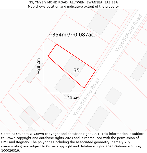 35, YNYS Y MOND ROAD, ALLTWEN, SWANSEA, SA8 3BA: Plot and title map