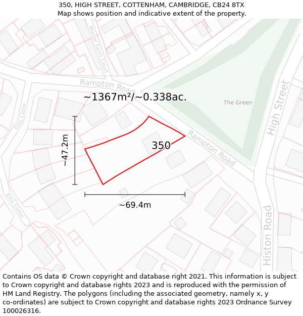 350, HIGH STREET, COTTENHAM, CAMBRIDGE, CB24 8TX: Plot and title map