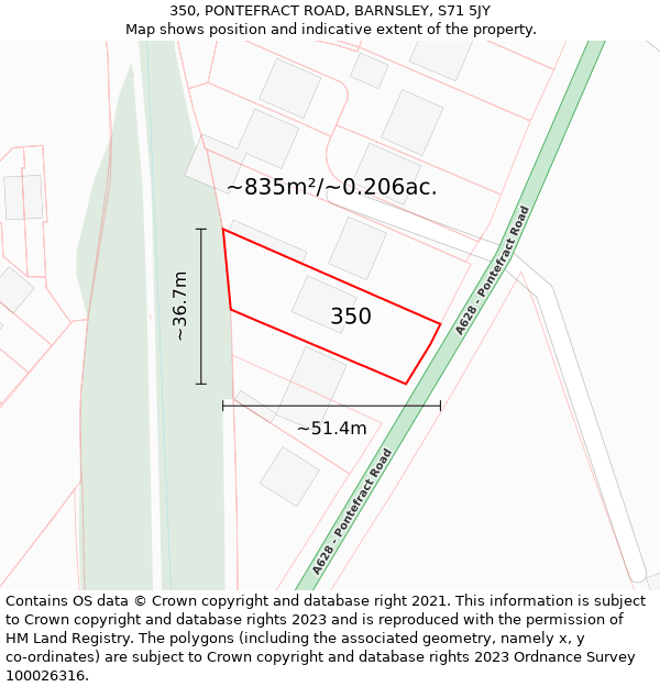 350, PONTEFRACT ROAD, BARNSLEY, S71 5JY: Plot and title map