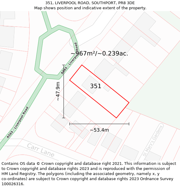 351, LIVERPOOL ROAD, SOUTHPORT, PR8 3DE: Plot and title map