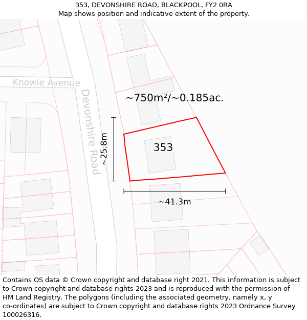 353, DEVONSHIRE ROAD, BLACKPOOL, FY2 0RA: Plot and title map