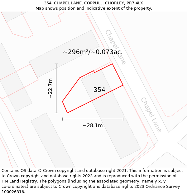 354, CHAPEL LANE, COPPULL, CHORLEY, PR7 4LX: Plot and title map