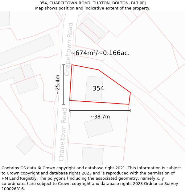 354, CHAPELTOWN ROAD, TURTON, BOLTON, BL7 0EJ: Plot and title map