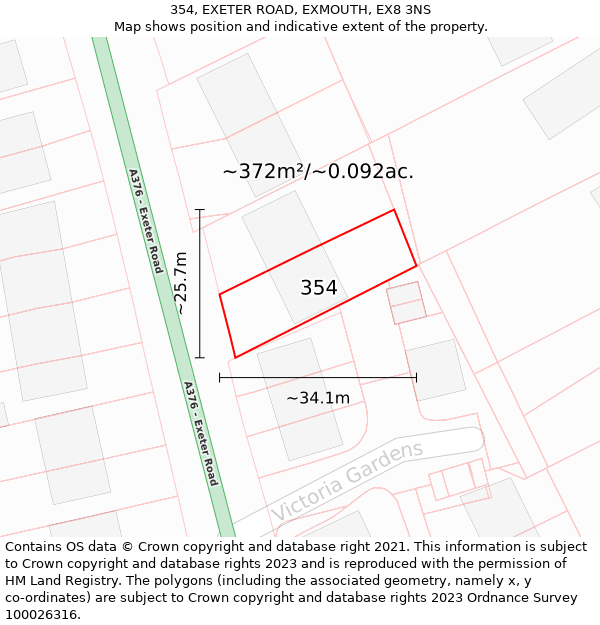 354, EXETER ROAD, EXMOUTH, EX8 3NS: Plot and title map