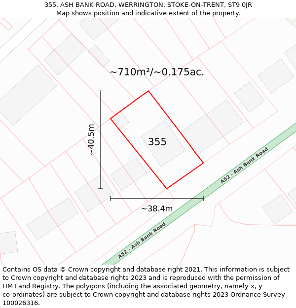 355, ASH BANK ROAD, WERRINGTON, STOKE-ON-TRENT, ST9 0JR: Plot and title map