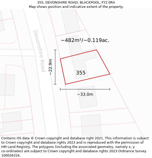 355, DEVONSHIRE ROAD, BLACKPOOL, FY2 0RA: Plot and title map