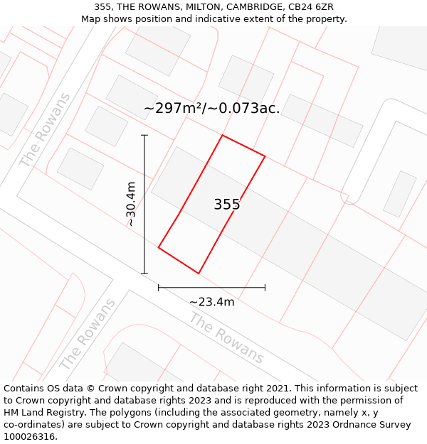 355, THE ROWANS, MILTON, CAMBRIDGE, CB24 6ZR: Plot and title map